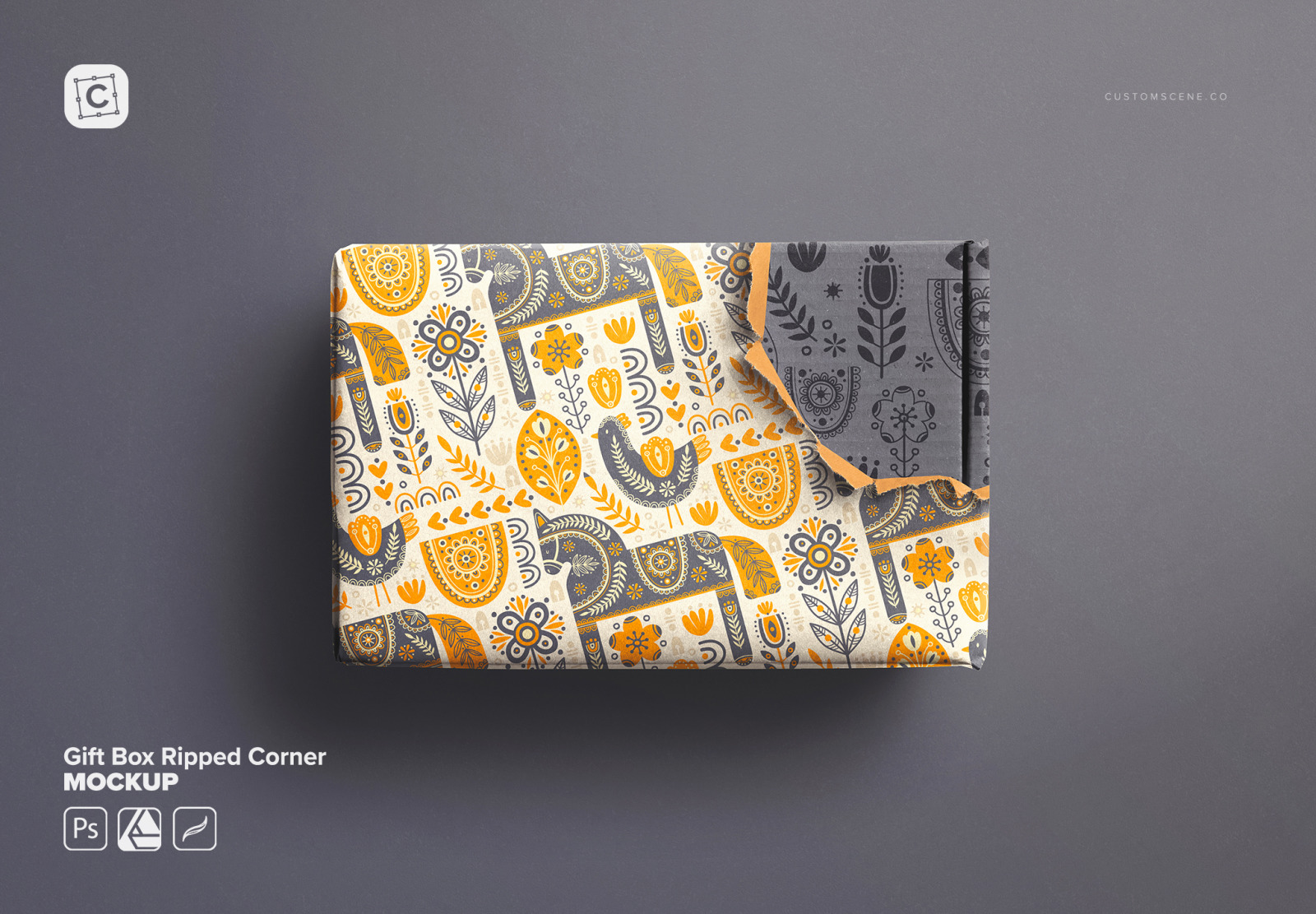Gift Box Ripped Corner Mockup Gift Box Ripped Corner Mockup