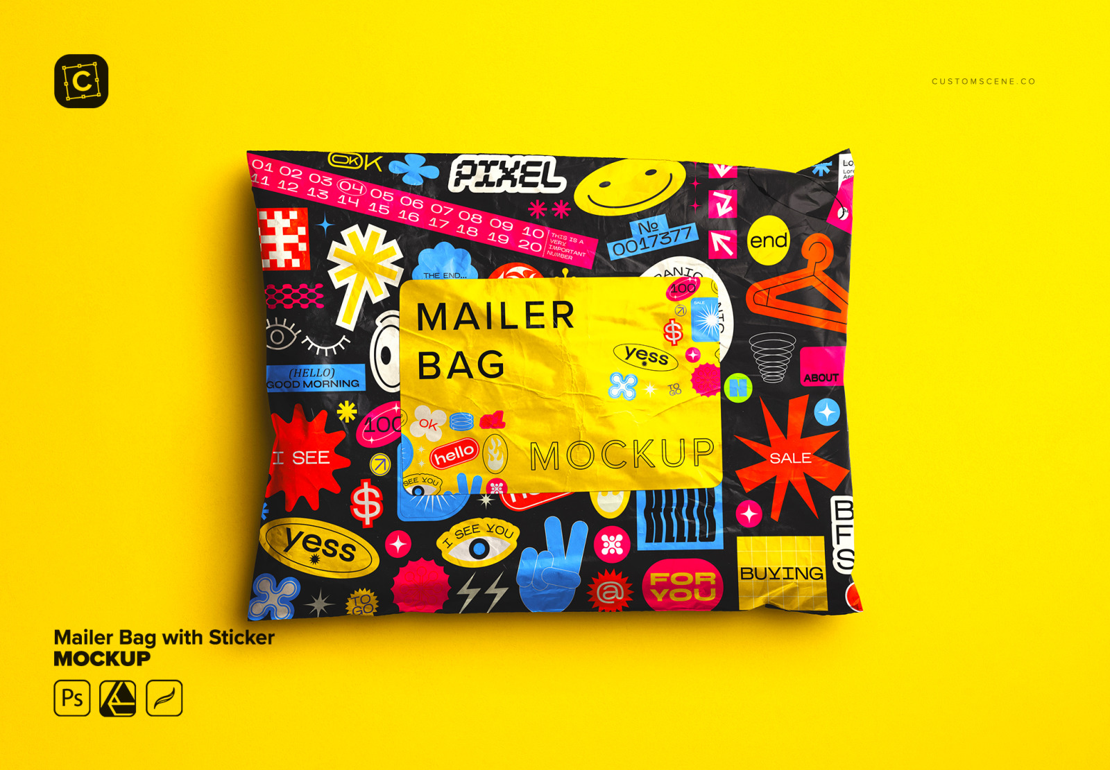 Mailer Bag Mockup with Sticker