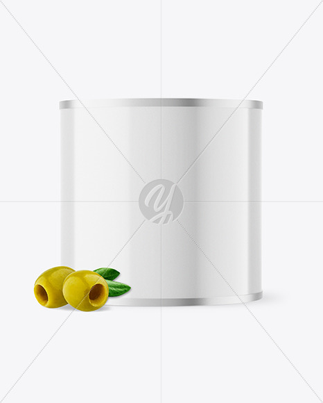 Glossy Tin Can with Olives Mockup