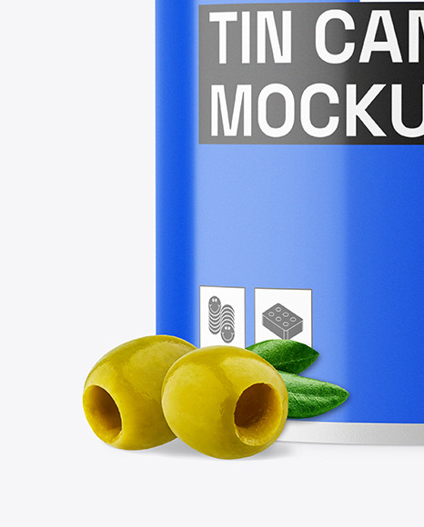 Glossy Tin Can with Olives Mockup