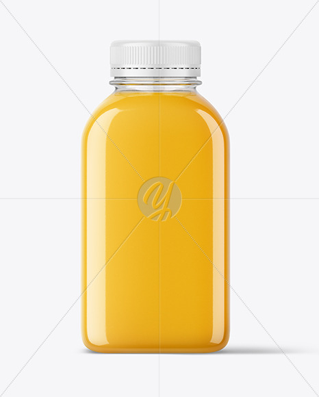 Square PET Bottle with Orange Juice Mockup