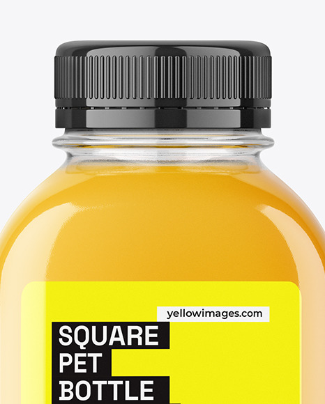 Square PET Bottle with Orange Juice Mockup