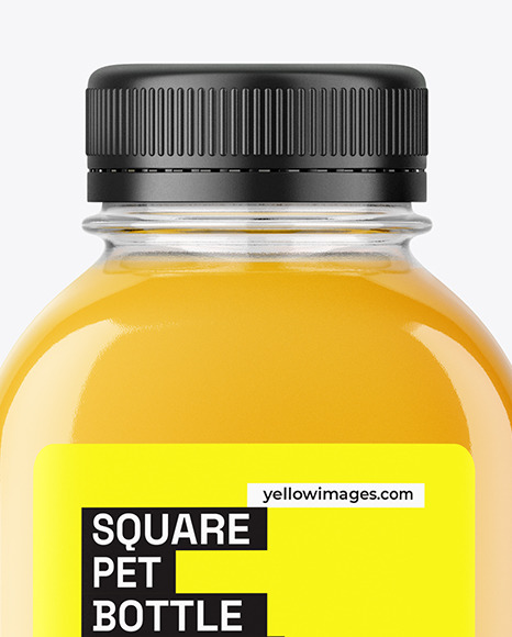 Square PET Bottle with Orange Juice Mockup