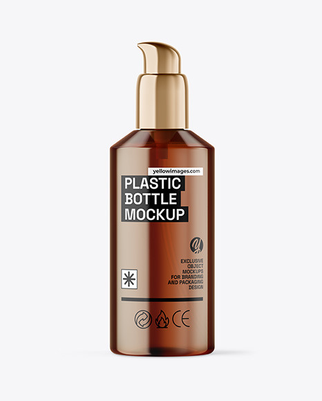 Amber Cosmetic Bottle with Pump Mockup