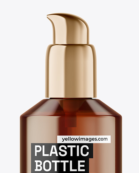 Amber Cosmetic Bottle with Pump Mockup
