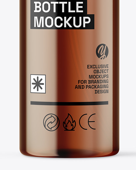 Amber Cosmetic Bottle with Pump Mockup
