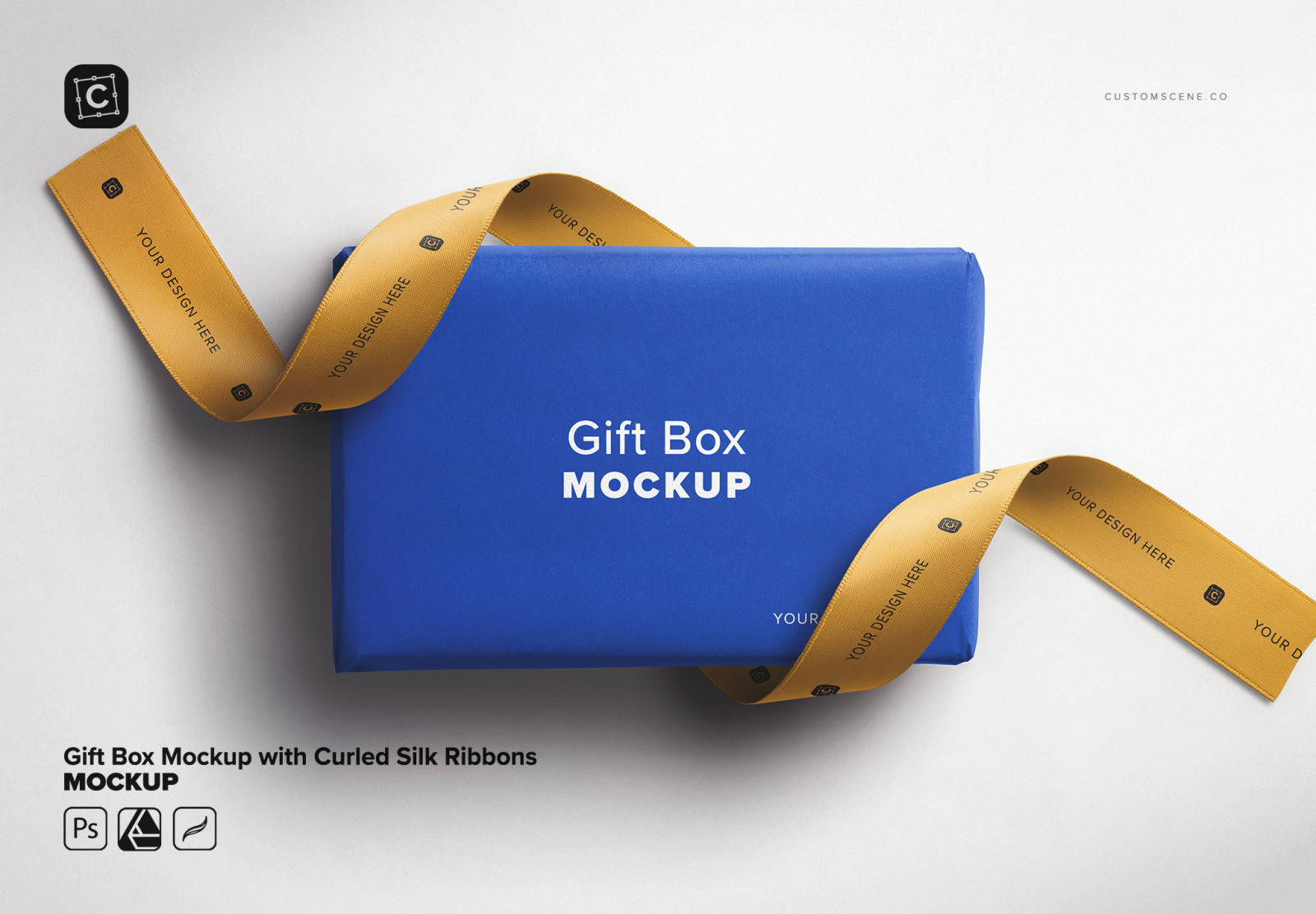 Gift Box Mockup with Curled Silk Ribbons