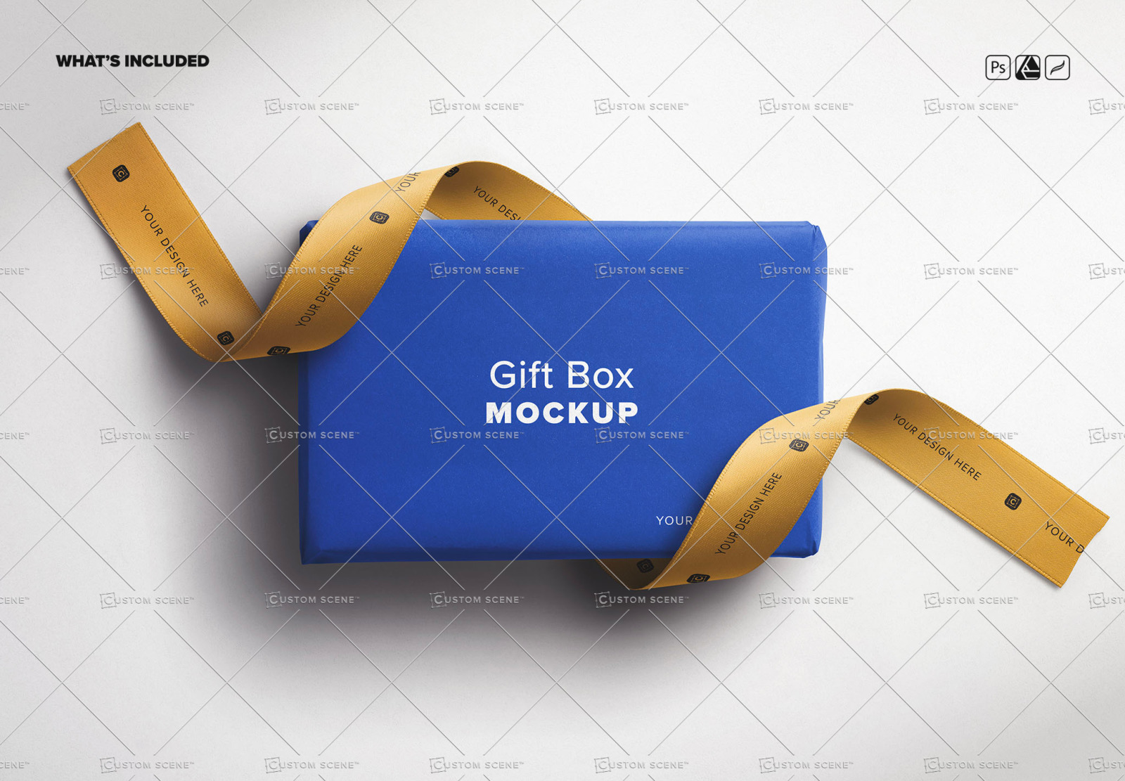 Gift Box Mockup with Curled Silk Ribbons