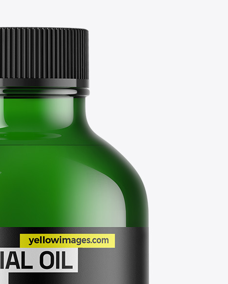 Green Glass Essential Oil Bottle Mockup