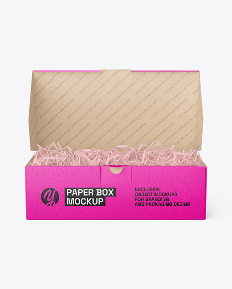 Kraft Paper Box w/ Shredded Paper Filling Mockup