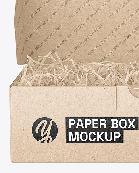 Kraft Paper Box w/ Shredded Paper Filling Mockup