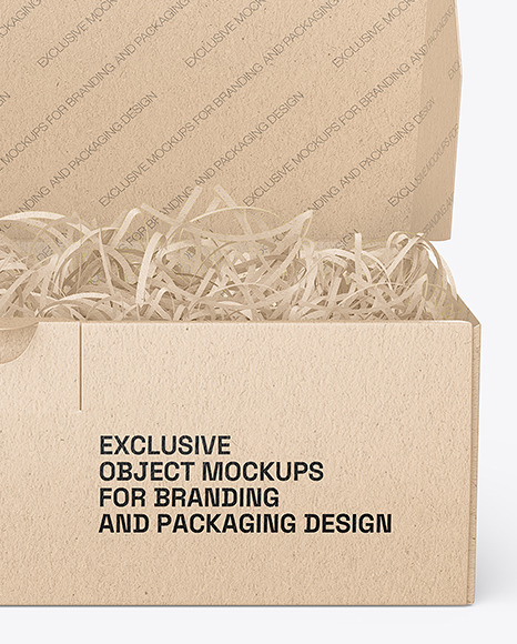 Kraft Paper Box w/ Shredded Paper Filling Mockup