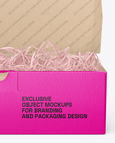 Kraft Paper Box w/ Shredded Paper Filling Mockup