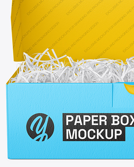 Opened Paper Box w/ Shredded Paper Filling Mockup - Free Download