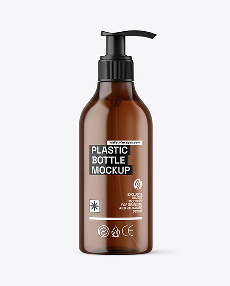 Amber Cosmetic Bottle with Pump Mockup