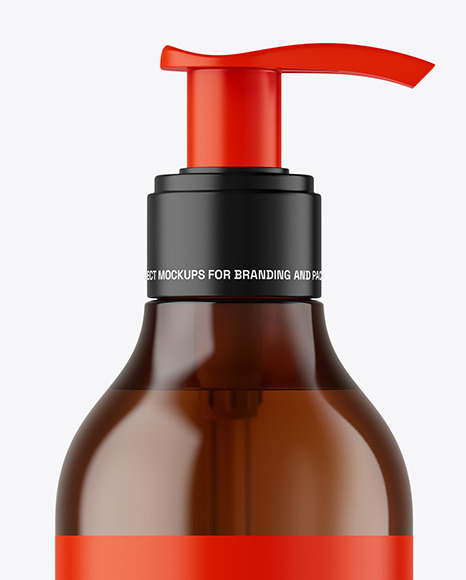 Amber Cosmetic Bottle with Pump Mockup