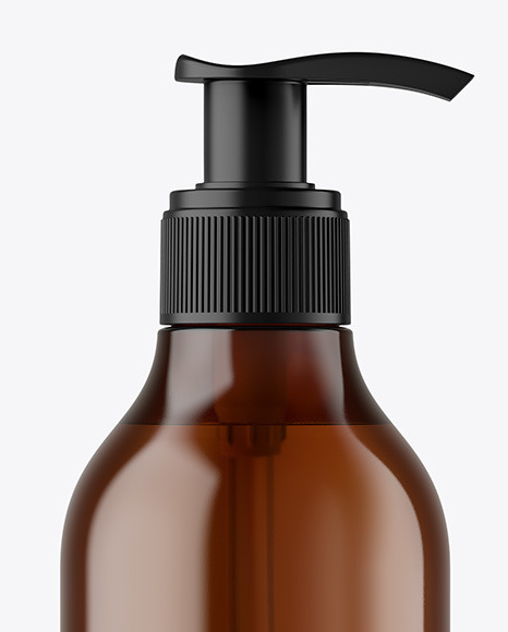 Amber Cosmetic Bottle with Pump Mockup
