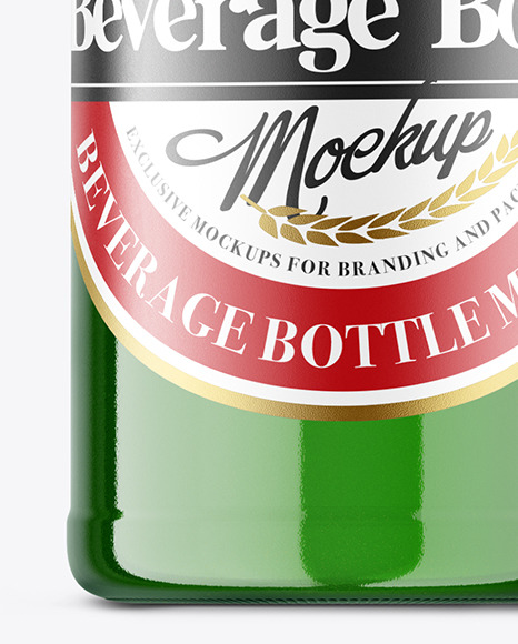 Green Glass Beverage Bottle Mockup