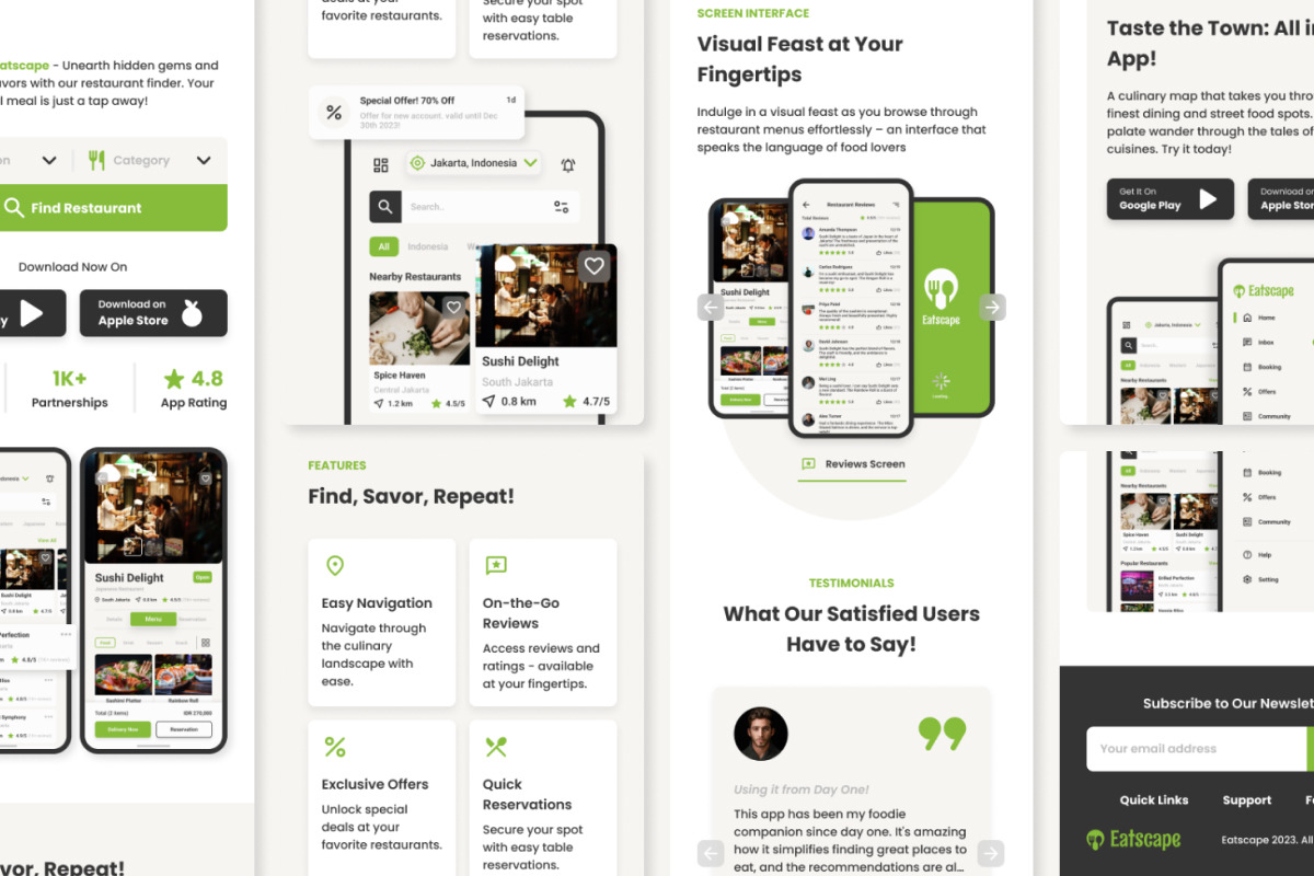Eatscape - Mobile App Website Landing Page