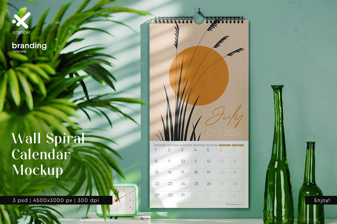 Wall Spiral Calendar Mockup Wall Spiral Calendar Mockup