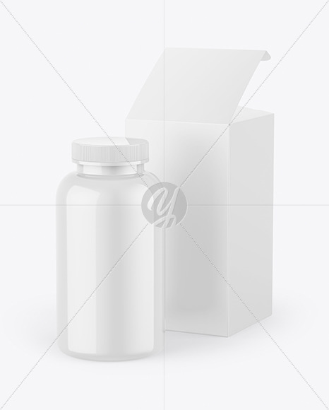 Glossy Plastic Bottle & Box Mockup