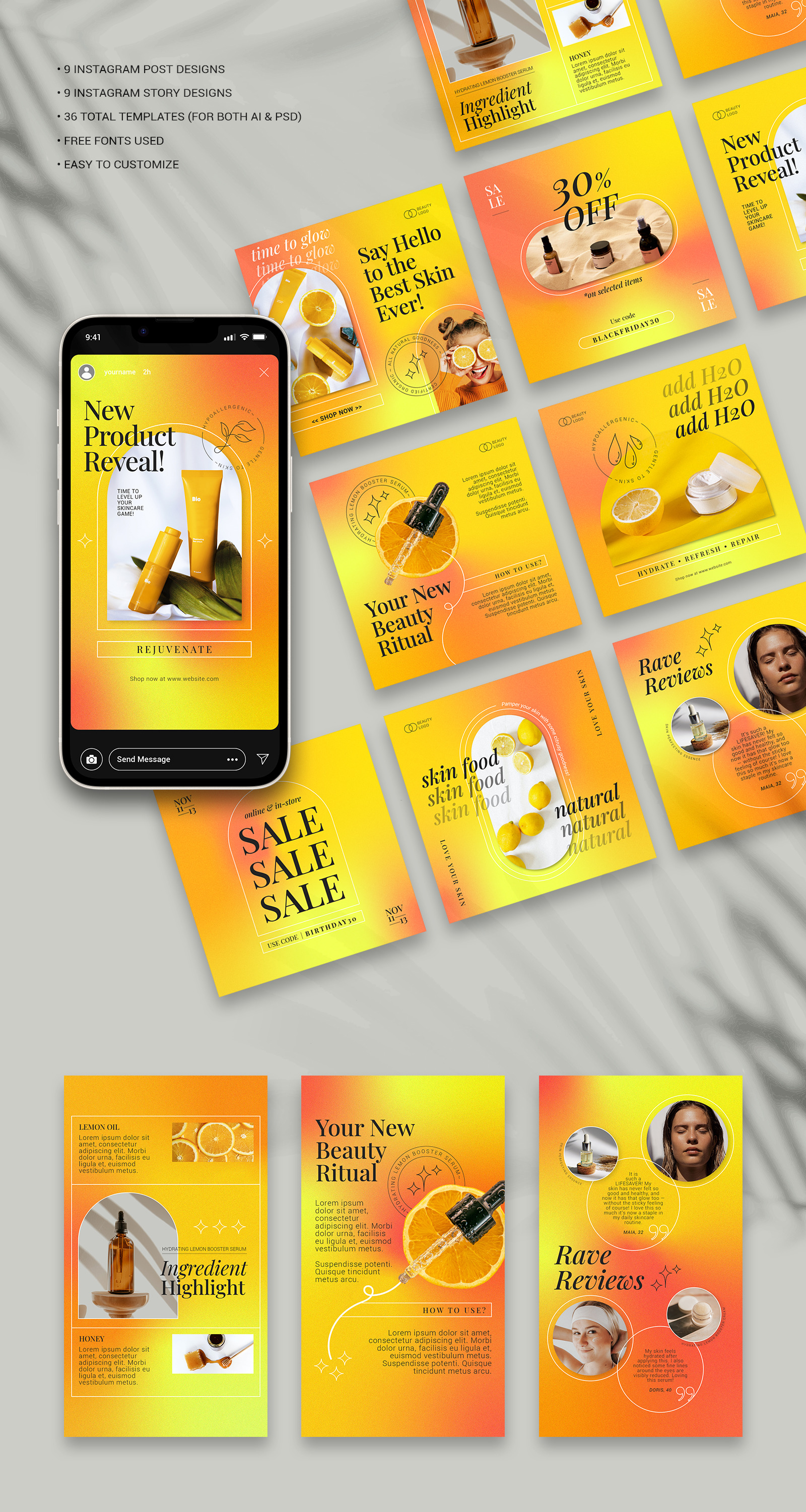 Yellow Gradient Beauty Brand Social Media Templates Yellow Gradient Beauty Brand Social Media Templates