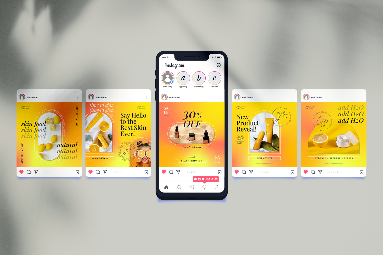Yellow Gradient Beauty Brand Social Media Templates Yellow Gradient Beauty Brand Social Media Templates