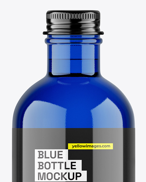 Blue Glass Bottle with Metal Screw Cap Mockup