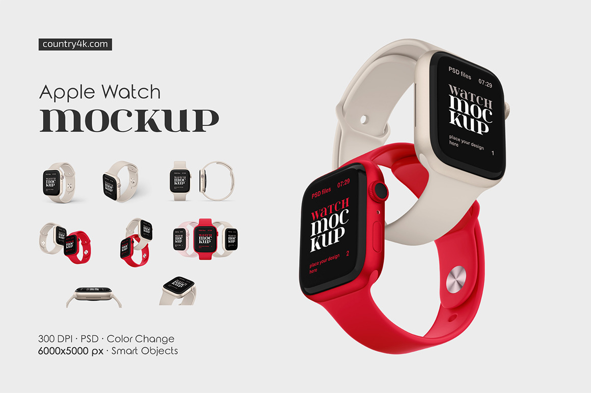 Apple Watch Mockup Set on Yellow Images Creative Store - 129583