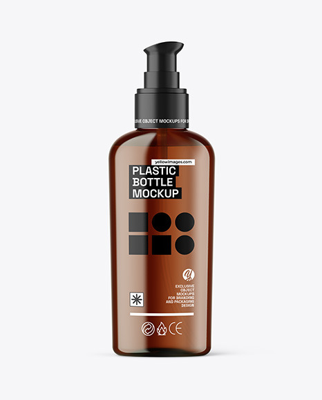Amber Cosmetic Bottle with Pump Mockup Amber Cosmetic Bottle with Pump Mockup