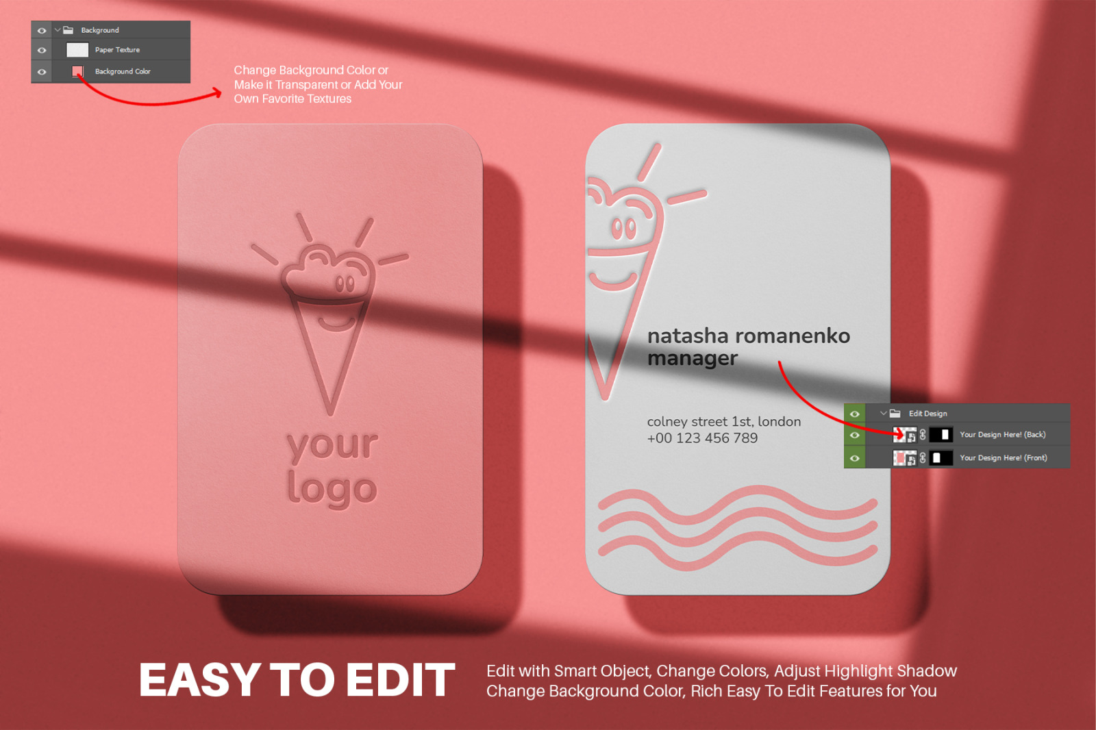 Business Card 85x55 mm Mockup Set with 4 Print Effects Business Card 85x55 mm Mockup Set with 4 Print Effects