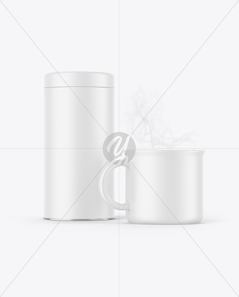 Matte Tin Can W/ Matte Mug Mockup