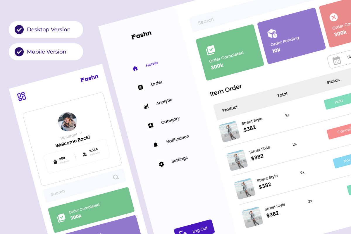 Fashn - Dashboard Fashion E-commerce V2 Fashn - Dashboard Fashion E-commerce V2