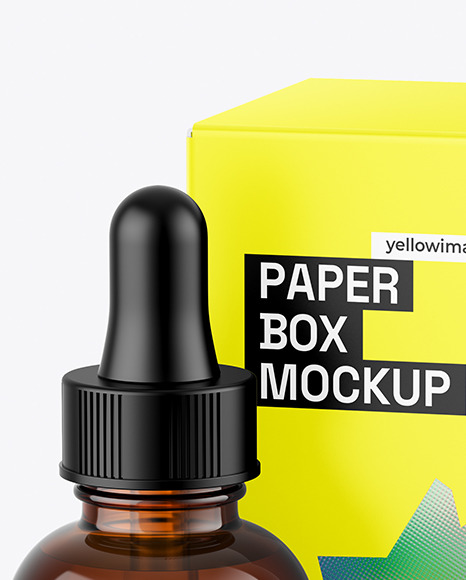 Amber Dropper Bottle With Box Mockup