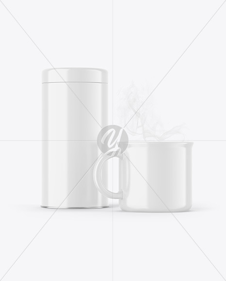 Glossy Tin Can W/ Glossy Mug Mockup