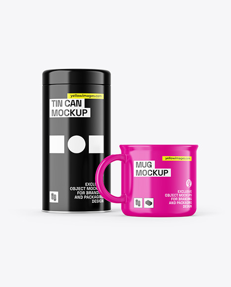 Glossy Tin Can W/ Glossy Mug Mockup