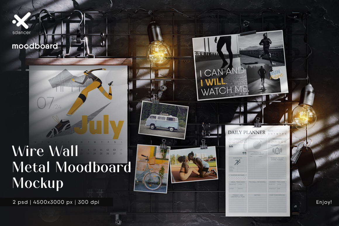 Wire Wall Metal Moodboard Mockup