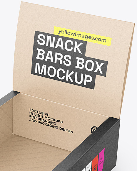 Kraft Paper Box w/ Glossy Snacks Mockup