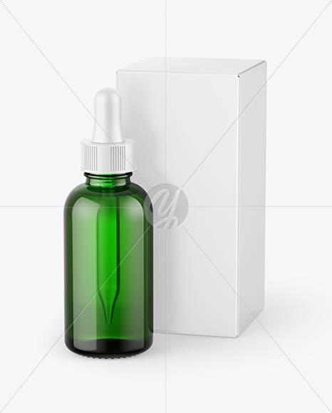 Green Dropper Bottle With Box Mockup