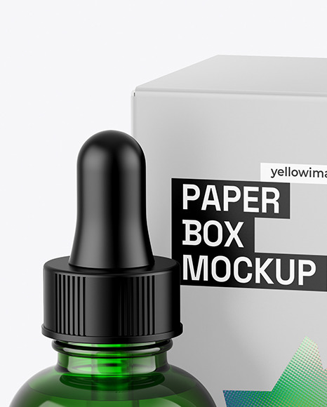 Green Dropper Bottle With Box Mockup