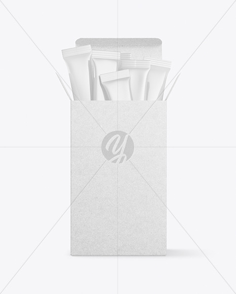 Glossy Stick Sachets With Kraft Box Mockup