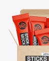 Glossy Stick Sachets With Kraft Box Mockup