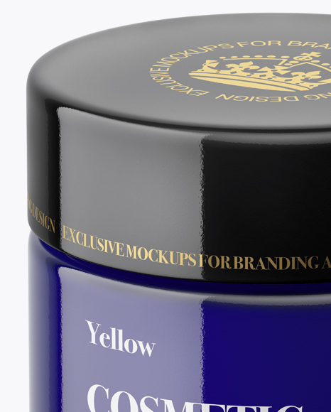 Blue Glass Cosmetic Jar Mockup (High-Angle Shot)