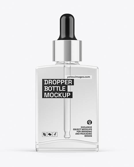 Clear Glass Square Dropper Bottle Mockup