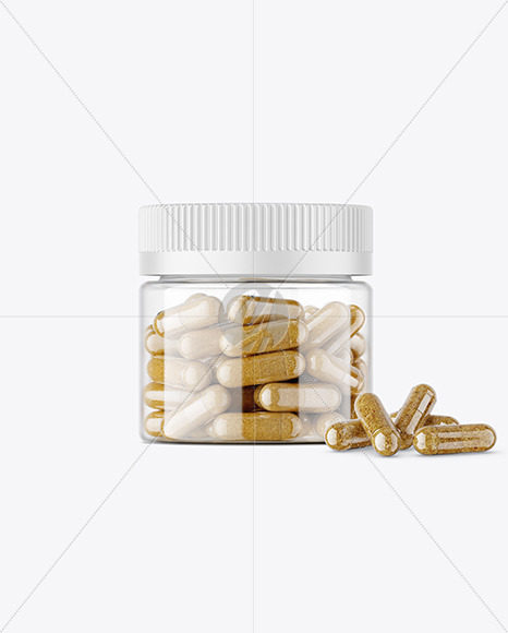 Clear Jar with Herbal Capsules Mockup