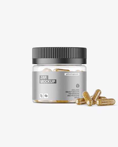 Clear Jar with Herbal Capsules Mockup