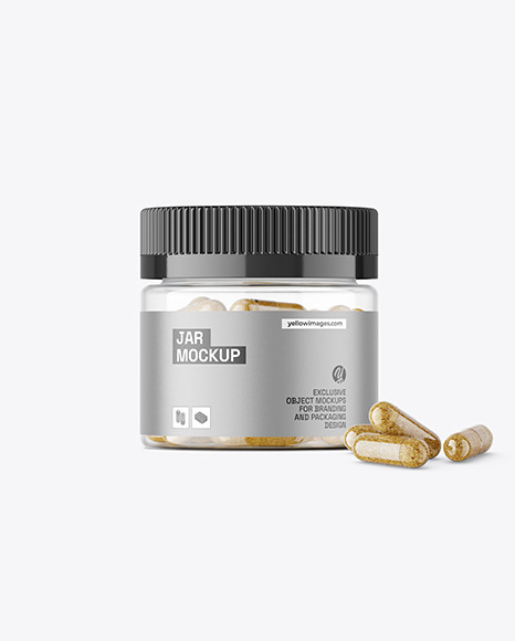 Clear Jar with Herbal Capsules Mockup