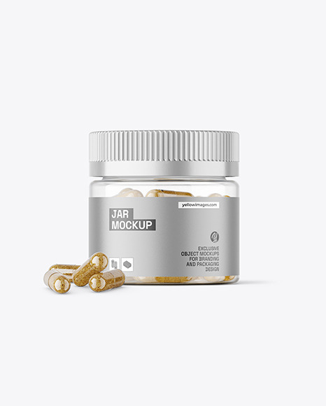 Clear Jar with Herbal Capsules Mockup