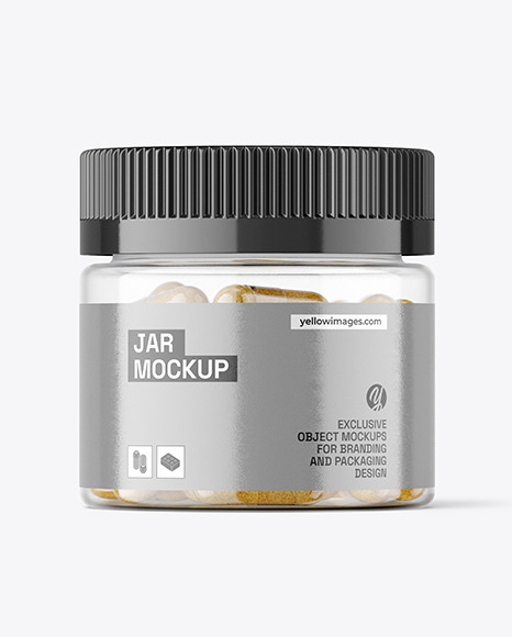 Clear Jar with Herbal Capsules Mockup