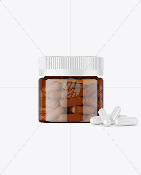 Amber Jar with Capsules Mockup